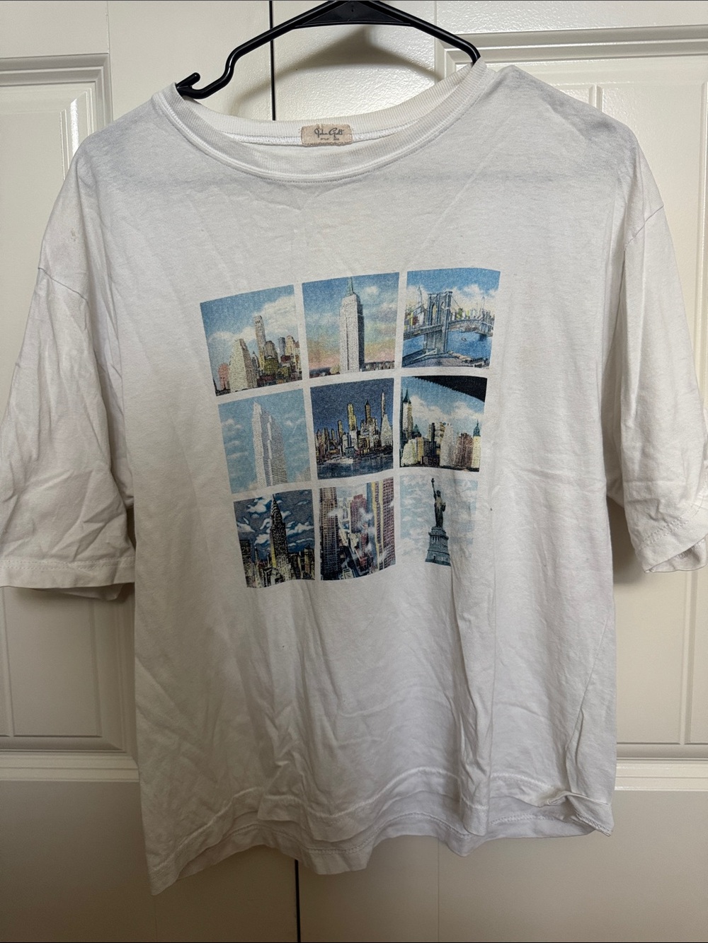 Brandy Melville White Short Sleeve Tee with Blue City Photo Grid